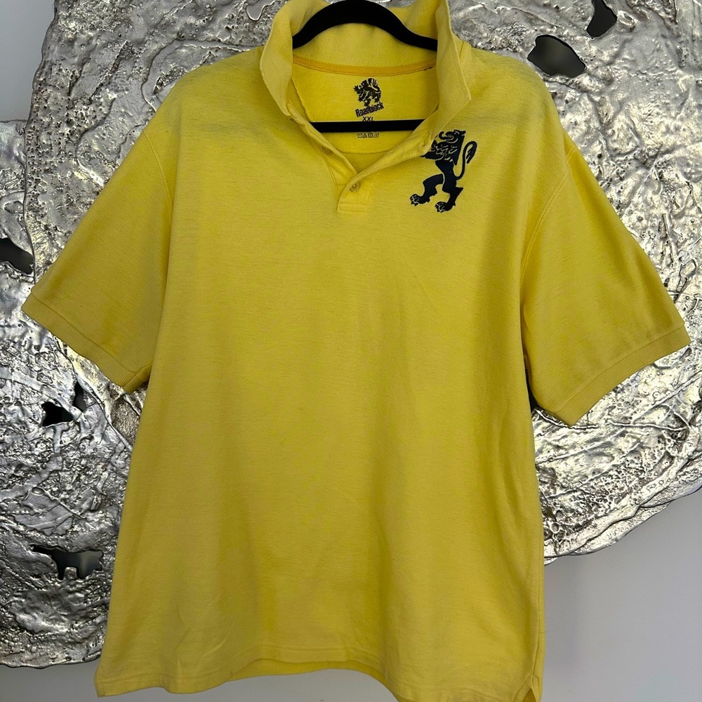 Vintage Y2K Sunny Yellow Polo Shirt with 
 Embroidered Lion Logo Size XXL